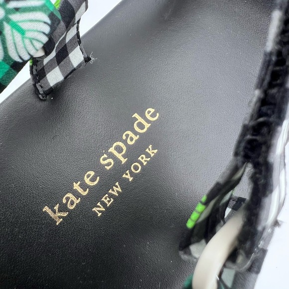 Kate Spade Dotty Gingham Platform Sandals Womens size 7B Black Green Floral EUC - Picture 7 of 10